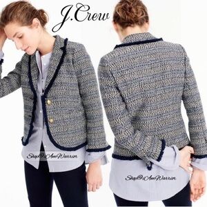 J.Crew NWT striped navy fringe tweed 2 gold button lady jacket *shop@iamwarrior
